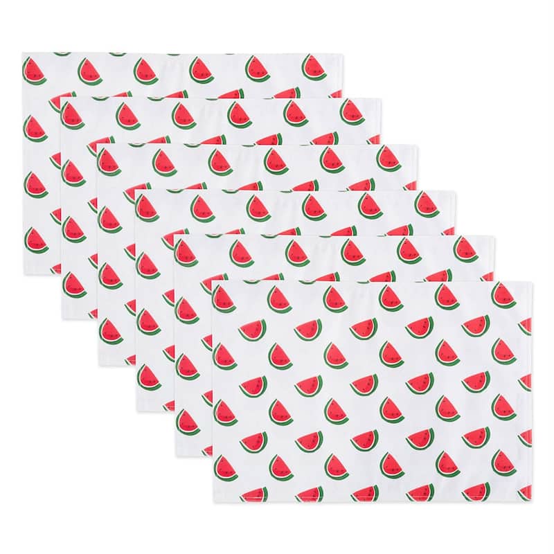 Design Imports Summer Stripe Polyester Outdoor Placemat Set (Set of 6) - Watermelon
