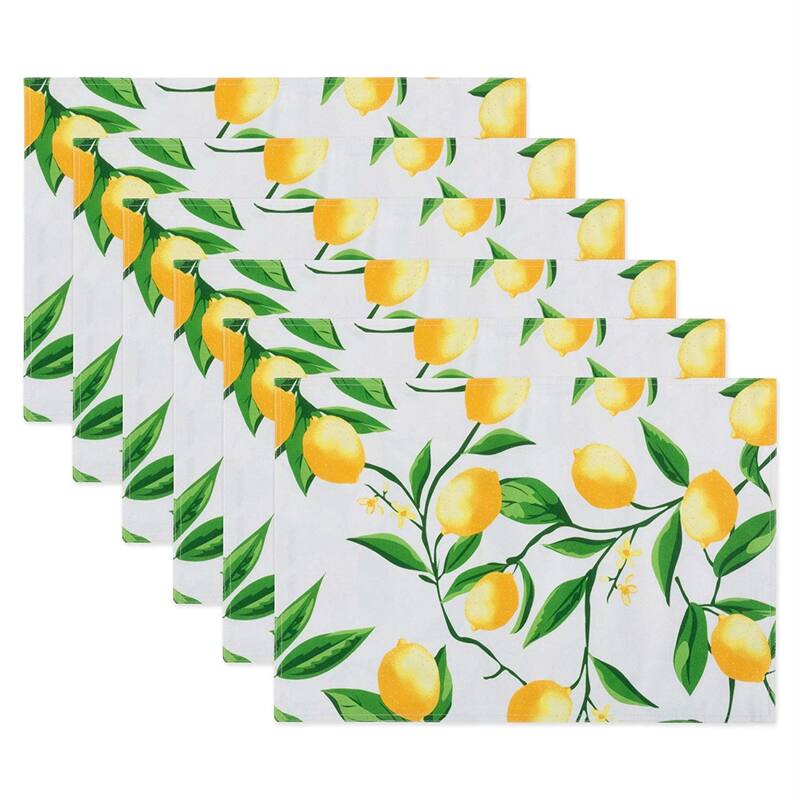Design Imports Summer Stripe Polyester Outdoor Placemat Set (Set of 6) - Lemon Bliss