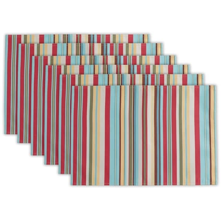Design Imports Summer Stripe Polyester Outdoor Placemat Set (Set of 6)