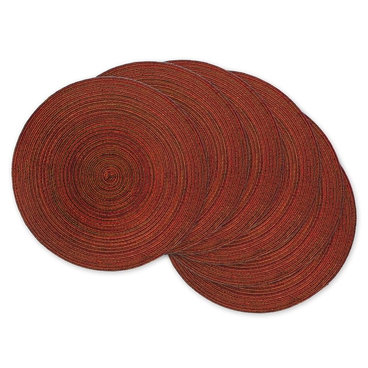 Design Imports Variegated Woven Polypropylene Round Placemats (Set of 6) - Red