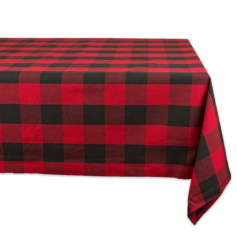 DII Buffalo Check Kitchen Tablecloth - 52 inches x 52 inches - Red & Black