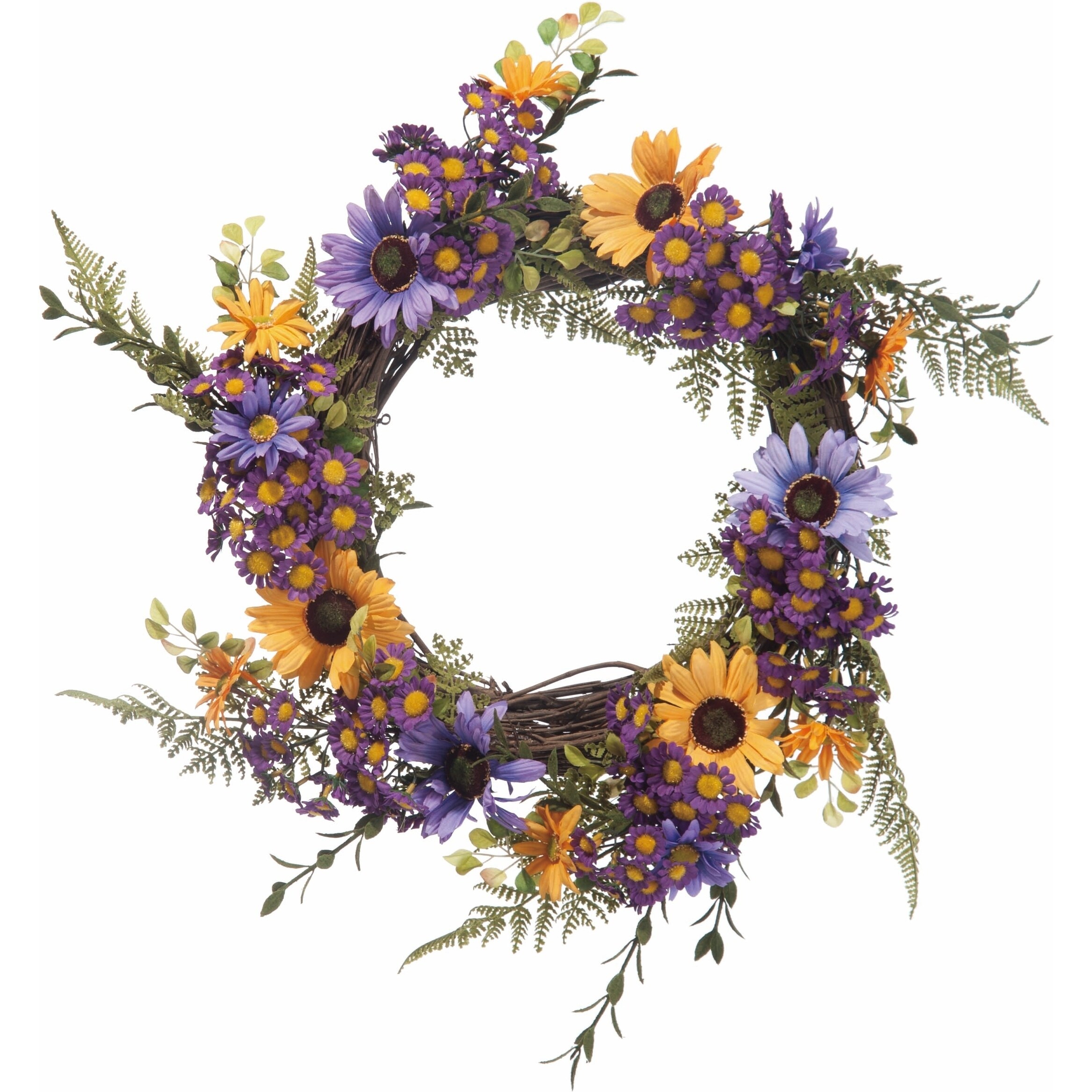 Faux Mixed Yellow and Purple Daisy Wreath