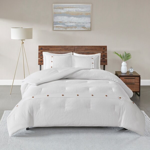 Shop Madison Park Rianon White 3 Piece Cotton Waffle Weave Comforter