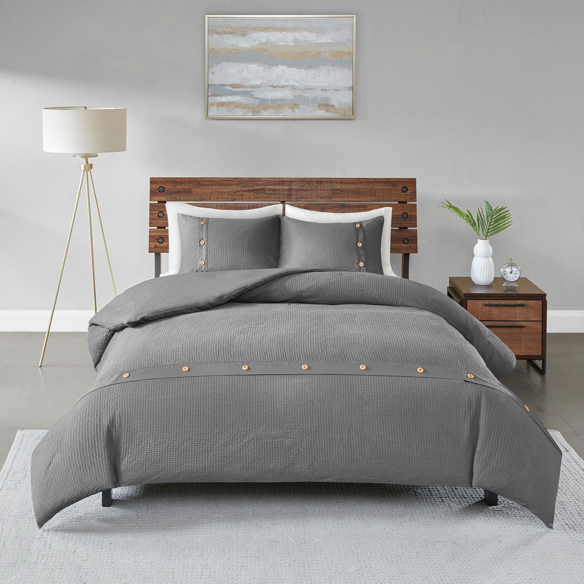 Shop Madison Park Rianon Grey Cotton Waffle Weave Duvet Cover Set