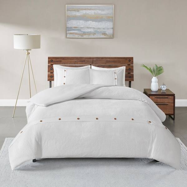 Shop Madison Park Rianon White Cotton Waffle Weave Duvet Cover Set