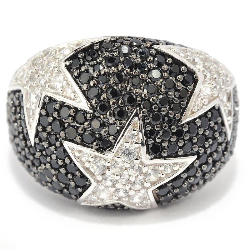 Sterling Silver Black Spinel & Natural White Zircon Ring