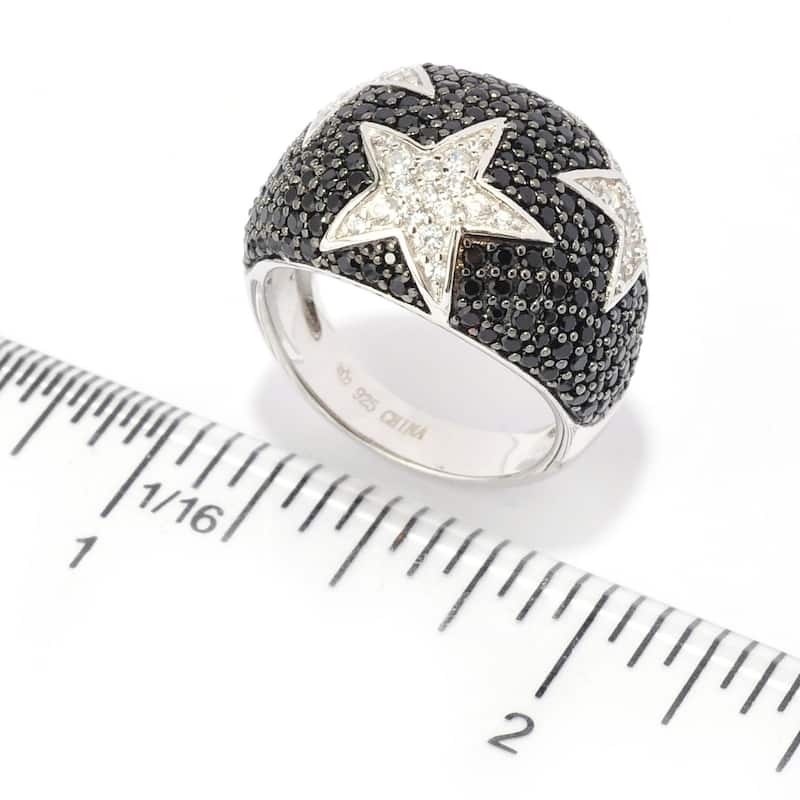 Sterling Silver Black Spinel & Natural White Zircon Ring