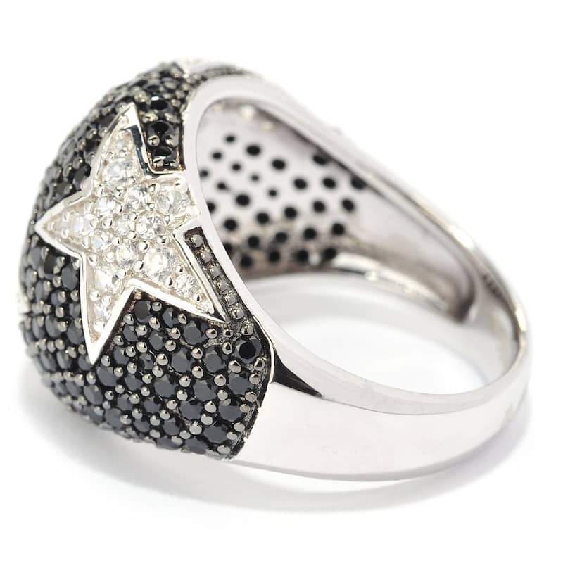 Sterling Silver Black Spinel & Natural White Zircon Ring
