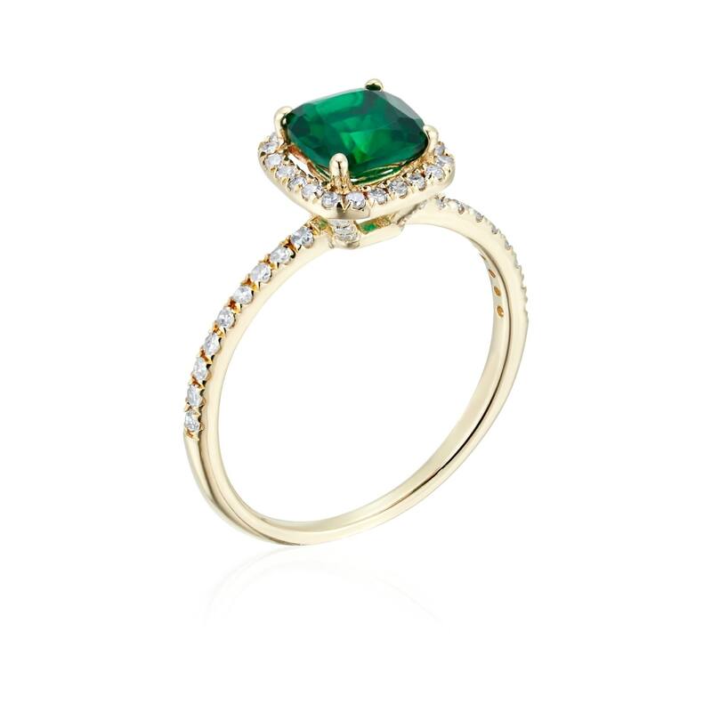 10k Yellow Gold Created Emerald and Diamond Ring
