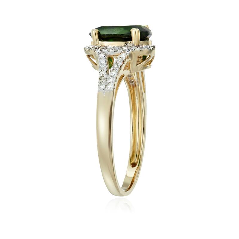 10k Yellow Gold Chrome Diopside and Diamond Ring