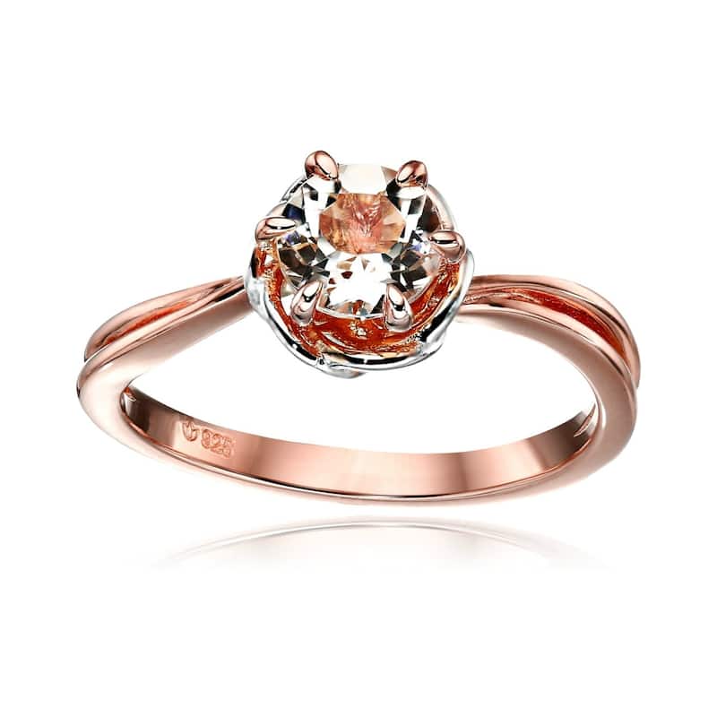 Rose Gold - Plated Silver Morganite Round Ring Size - 7