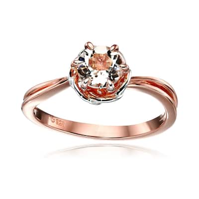 Rose Gold - Plated Silver Morganite Round Ring Size - 7