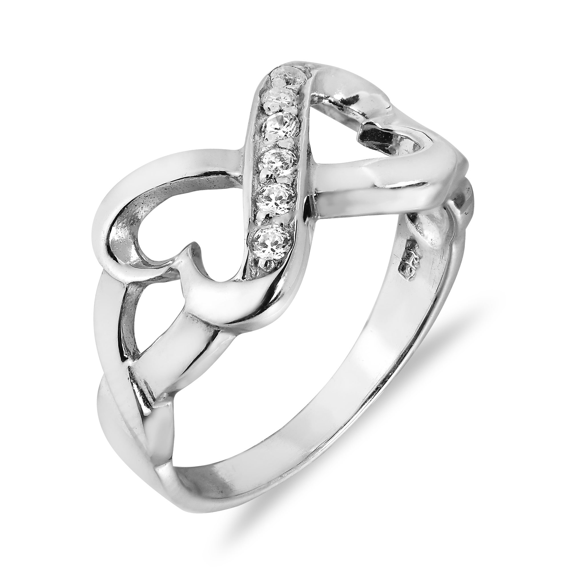 10mm Glitzs Jewels Sterling Silver Cubic Zirconia Hearts Ring 