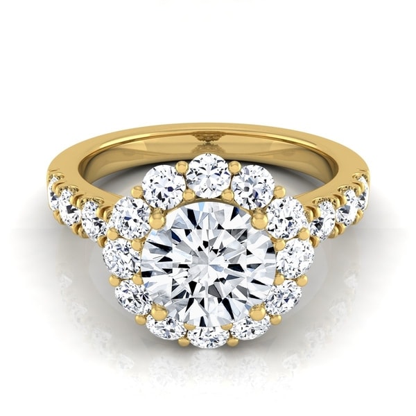 2 1/16ctw Round Diamond Halo Engagement Ring With Pave Shank In 14k Yellow Gold, Igi-certified