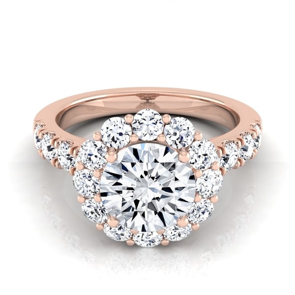 2 1/16ctw Round Diamond Halo Engagement Ring With Pave Shank In 14k Rose Gold, Igi-certified