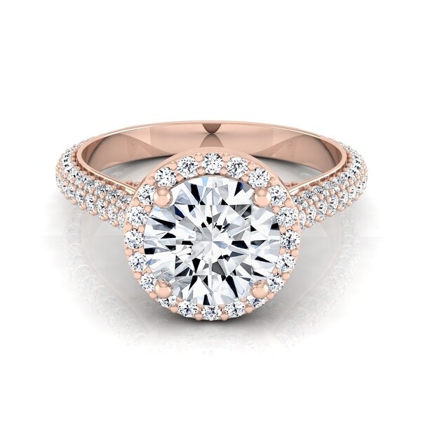 1 4/5ctw Round Diamond Pave Engagement Ring With Triple Row Shank In 14k Rose Gold -, Igi-certified
