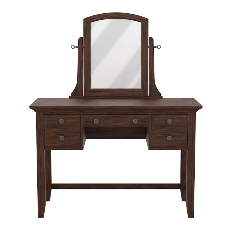 Modern Mission Bedroom Vanity and Mirror in Vintage Oak Finish