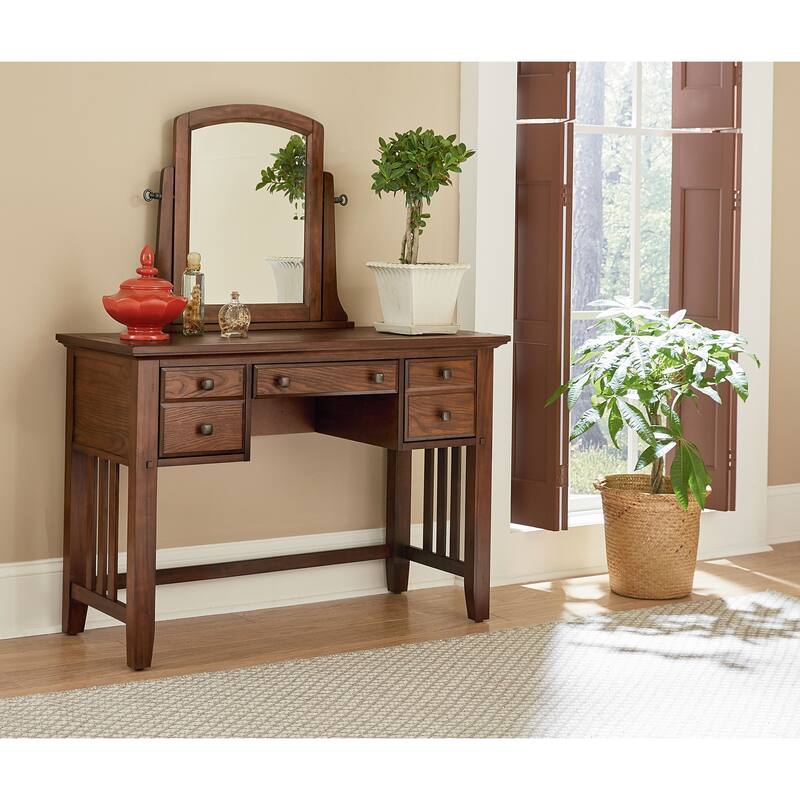 Modern Mission Bedroom Vanity and Mirror in Vintage Oak Finish