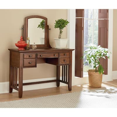 Modern Mission Bedroom Vanity and Mirror in Vintage Oak Finish