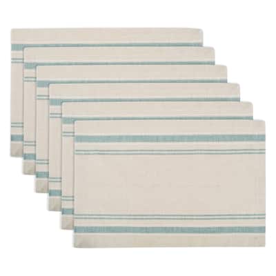 Design Imports Teal French Stripe Kitchen Placemat Set (Set of 6)
