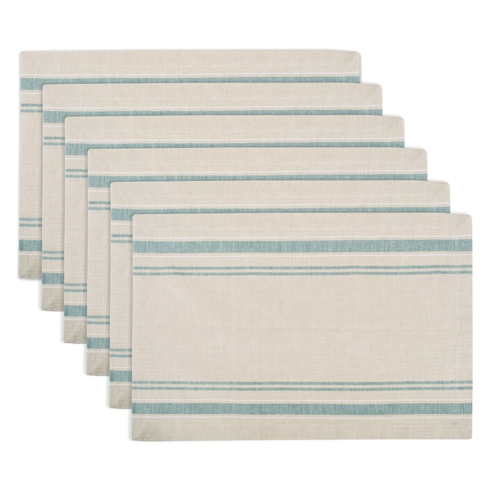Design Imports Teal French Stripe Kitchen Placemat Set (Set of 6)