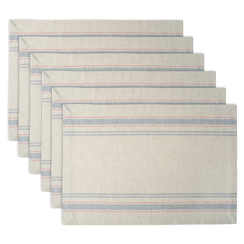 Design Imports Teal French Stripe Kitchen Placemat Set (Set of 6) - Grey