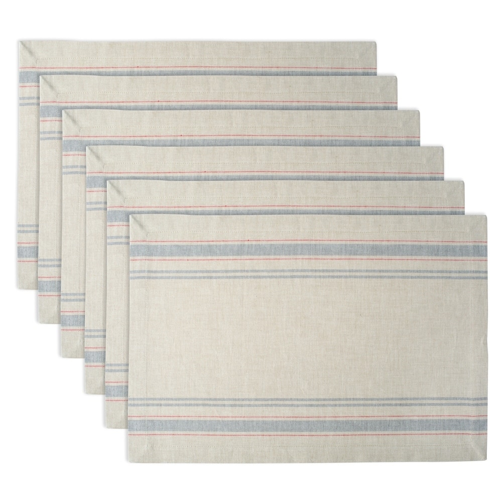 Design Imports Teal French Stripe Kitchen Placemat Set (Set of 6)