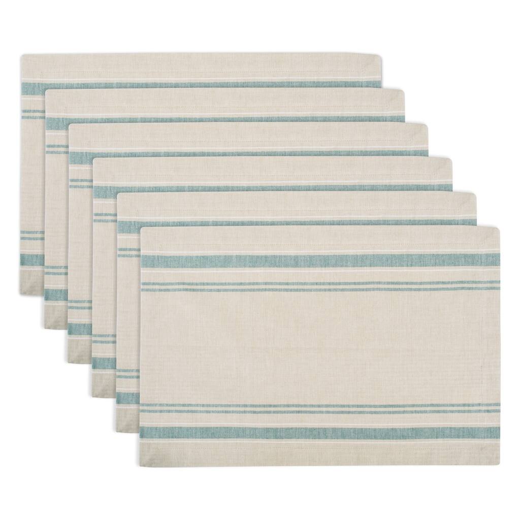 Design Imports Teal French Stripe Kitchen Placemat Set (Set of 6)