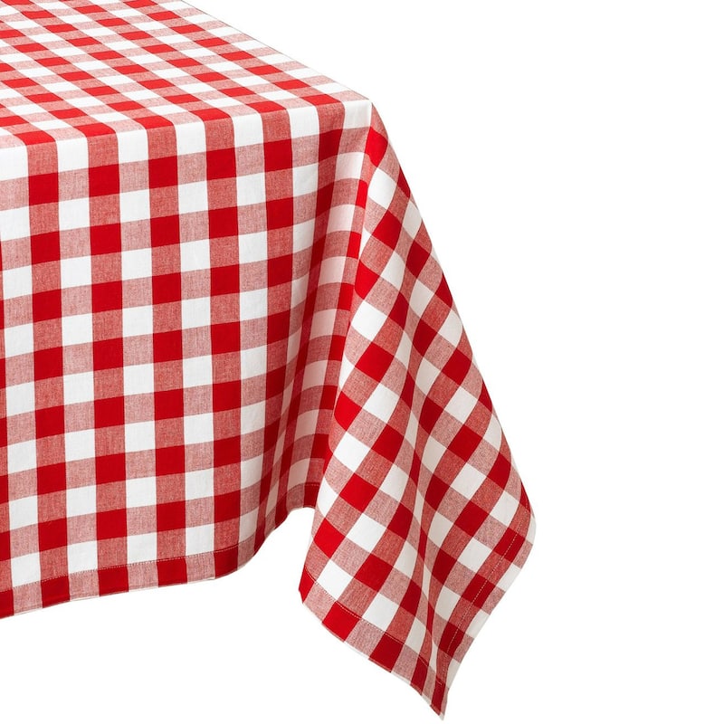 DII Checkers Kitchen Tablecloth - 52 inches x 52 inches - Red - Square