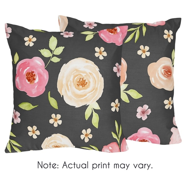 Sweet Jojo Designs Black and Blush Pink Watercolor Floral Collection 18-inch Decorative Accent Throw Pillows (Set of 2)