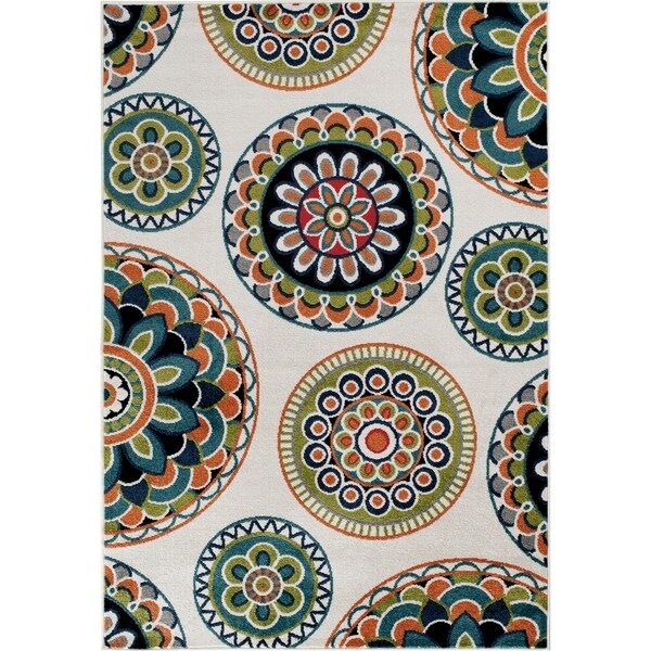Courtyard Medallian snow/multi Indoor Outdoor Area Rug 5' x 7'3" - 5'x7'3"x0.1"