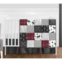Sweet Jojo Designs Grey, Black and Red Woodland Plaid and Arrow Rustic Patch Collection Boy 4-piece Crib Bedding Set