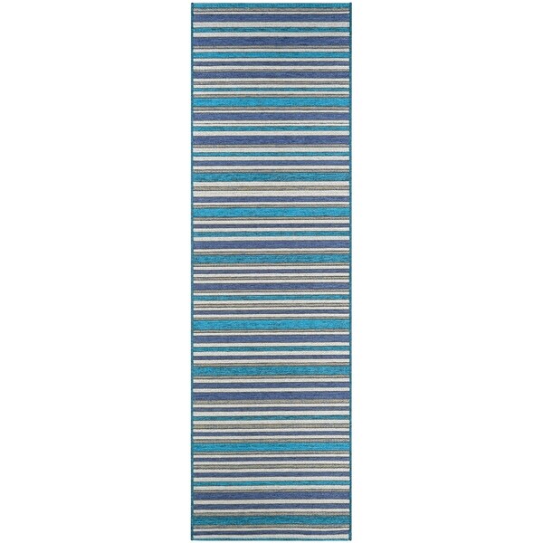 Vector Mendocino Blue-Teal Indoor/Outdoor Runner Rug - 2'3" x 11'9" Runner