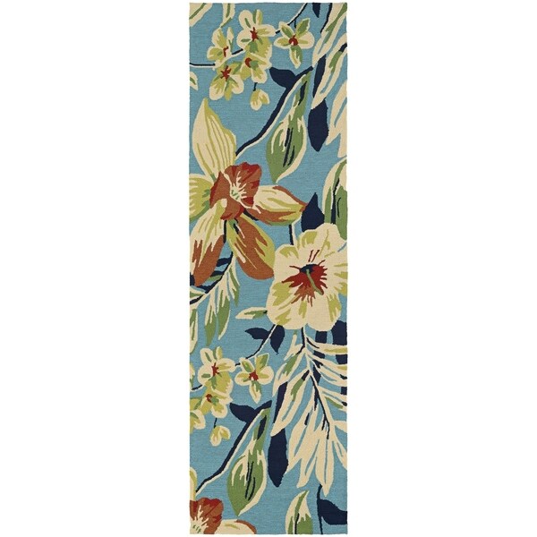 Miami Hibiscus Blue-Multi Indoor/Outdoor Runner Rug - 2'6" x 8'6" runner