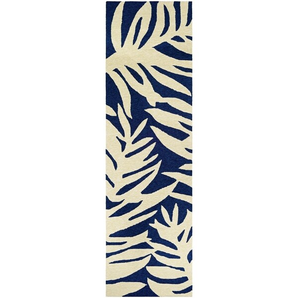 Miami Palm Navy-Ivory Indoor/Outdoor Runner Rug - 2'6" x 8'6" runner