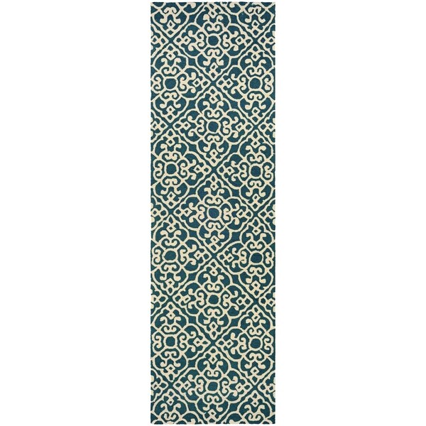 Miami Imperial Blue-Ivory Indoor/Outdoor Runner Rug - 2'6" x 8'6" runner
