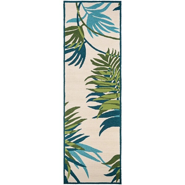 Miami Leaves Ivory-Green Indoor/Outdoor Runner Rug - 2'6" x 8'6" runner