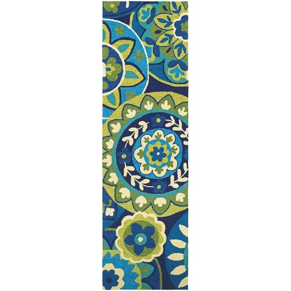 Miami Sundial Teal-Green Indoor/Outdoor Runner Rug - 2'6" x 8'6" runner
