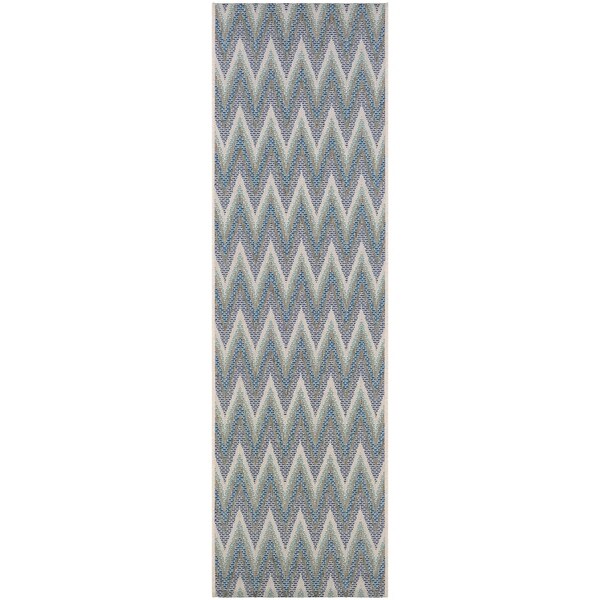 Samantha Zigzag Ivory Blue Indoor Outdoor Runner Rug 2 3 X 7 10