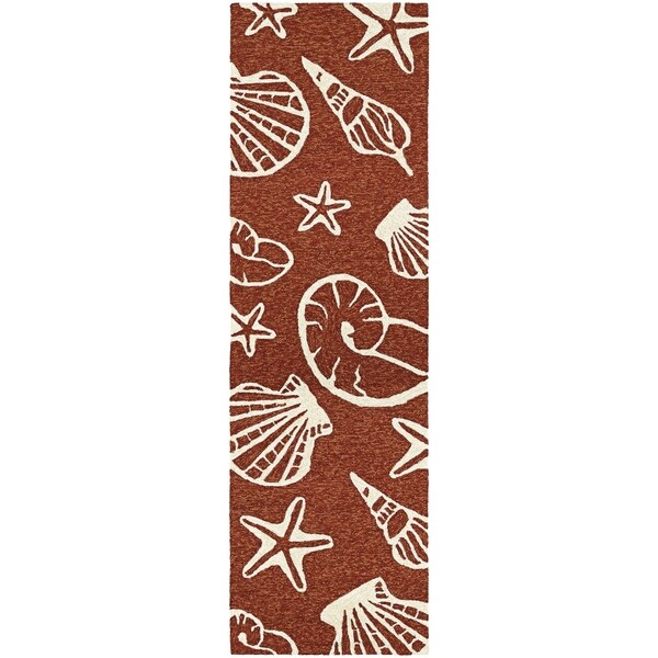Picadilly Sea Shells Terracotta-Ivory Indoor/Outdoor Runner Rug - 2'6" x 8'6" Runner