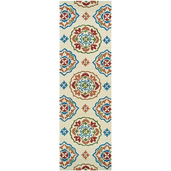 Miami Medallion Ivory-Red Indoor/Outdoor Runner Rug - 2'6" x 8'6" runner