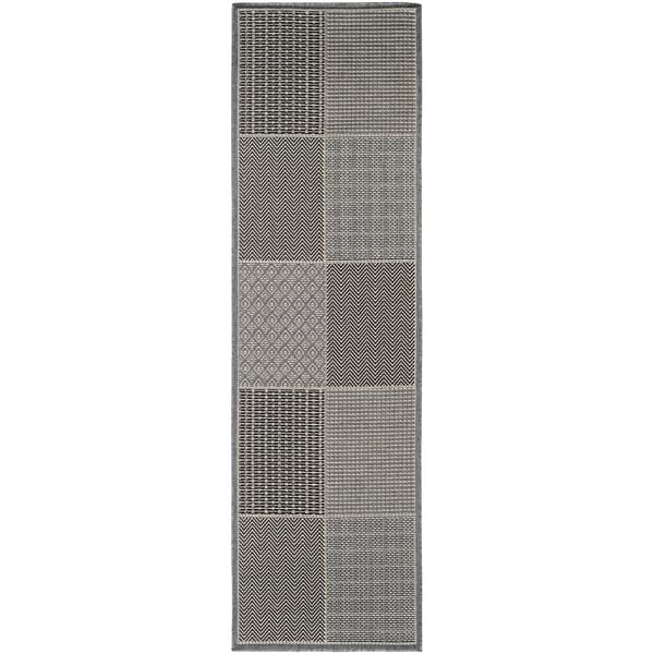 Samantha Squares Blue/Gray Indoor/Outdoor Runner Rug - 2'3" x 11'9" Runner