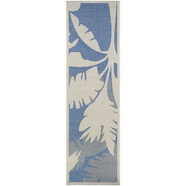 Samantha Tropics Beige/Sapphire Indoor/Outdoor Runner Rug - 2'3" x 11'9" Runner