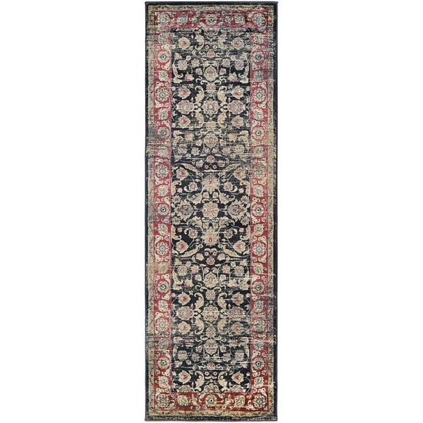 Couristan Zahara Embellished Blossom Black-Red-Oatmeal Runner Rug - 2'7" x 7'10" runner