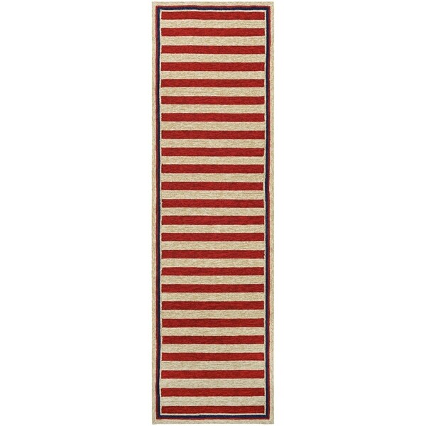 Miami Seaman Tan-Red Indoor/Outdoor Runner Rug - 2'6" x 8'6" runner