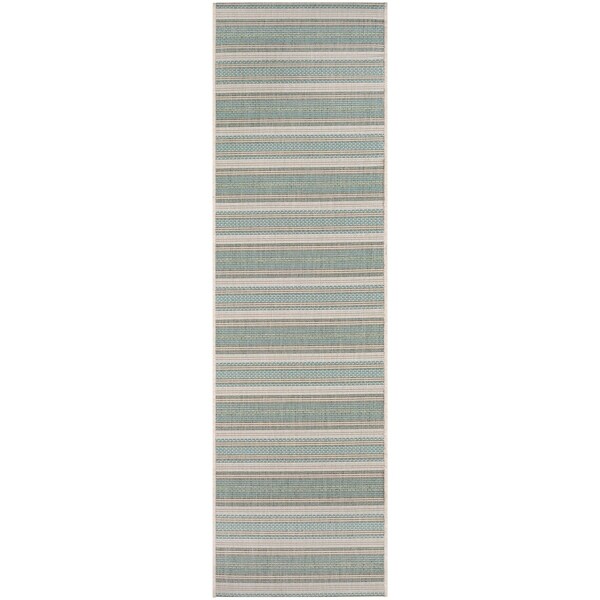 Samantha Sand Stripe Blue Indoor/Outdoor Runner Rug - 2'3" x 11'9" Runner