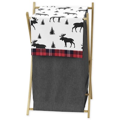 Sweet Jojo Designs Grey, Black and Red Woodland Plaid and Moose Rustic Patch Collection Laundry Hamper