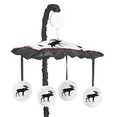 Sweet Jojo Designs Grey, Black and Red Woodland Plaid and Moose Rustic Patch Collection Musical Crib Mobile