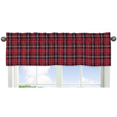 Sweet Jojo Designs Red and Black Woodland Plaid Flannel Rustic Patch Collection Window Curtain Valance