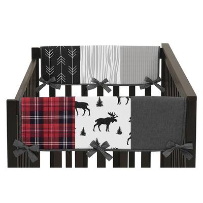 Sweet Jojo Designs Grey Black Red Woodland Plaid Arrow Rustic Patch Collection Side Crib Rail Guard Covers (Set of 2)